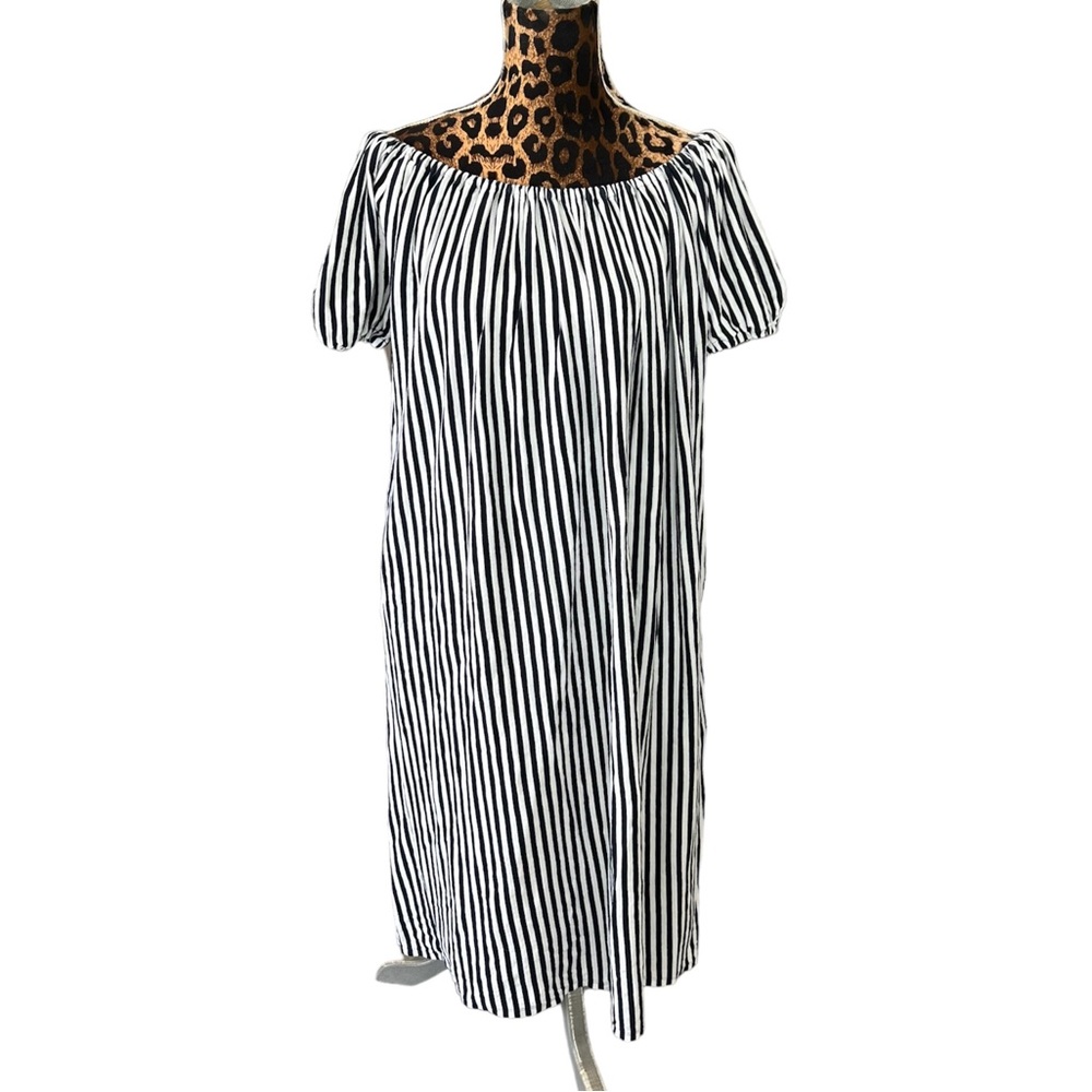 MDS Stripes Womans Dress sz 1  Black White Vertical Stripes Cotton Short sleeve